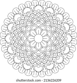 Simple mandala for relaxation. Flower mandala meditation coloring. Decorative ornament in ethnic oriental style, round shape and patterns for background and coloring book pages.