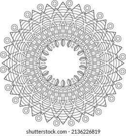 Simple mandala for relaxation. Flower mandala meditation coloring. Decorative ornament in ethnic oriental style, round shape and patterns for background and coloring book pages.