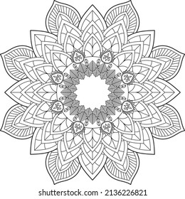 Einfache Mandala zum Entspannen. Blumenmandala Meditation Färbung. Dekorative Ornamente im ethnisch-orientalischen Stil, runde Formen und Muster für Hintergrund- und Farbbuchseiten.