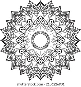 Simple mandala for relaxation. Flower mandala meditation coloring. Decorative ornament in ethnic oriental style, round shape and patterns for background and coloring book pages.