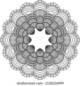 Simple mandala for relaxation. Flower mandala meditation coloring. Decorative ornament in ethnic oriental style, round shape and patterns for background and coloring book pages.