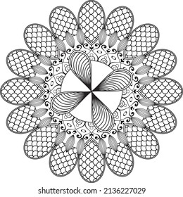 Simple mandala for relaxation. Flower mandala meditation coloring. Decorative ornament in ethnic oriental style, round shape and patterns for background and coloring book pages.