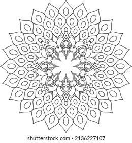 Simple mandala for relaxation. Flower mandala meditation coloring. Decorative ornament in ethnic oriental style, round shape and patterns for background and coloring book pages.