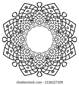 Simple mandala for relaxation. Flower mandala meditation coloring. Decorative ornament in ethnic oriental style, round shape and patterns for background and coloring book pages.