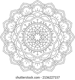 Einfache Mandala zum Entspannen. Blumenmandala Meditation Färbung. Dekorative Ornamente im ethnisch-orientalischen Stil, runde Formen und Muster für Hintergrund- und Farbbuchseiten.