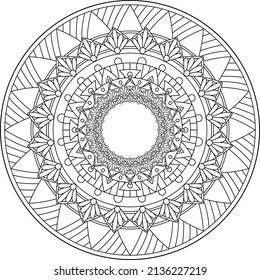 Simple mandala for relaxation. Flower mandala meditation coloring. Decorative ornament in ethnic oriental style, round shape and patterns for background and coloring book pages.