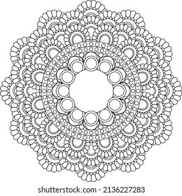 Simple mandala for relaxation. Flower mandala meditation coloring. Decorative ornament in ethnic oriental style, round shape and patterns for background and coloring book pages.