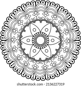 Einfache Mandala zum Entspannen. Blumenmandala Meditation Färbung. Dekorative Ornamente im ethnisch-orientalischen Stil, runde Formen und Muster für Hintergrund- und Farbbuchseiten.