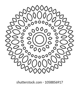Simple Mandala. Round Element For Coloring Book. Black Lines on White Background. Abstract Geometric Ornament. Vector.