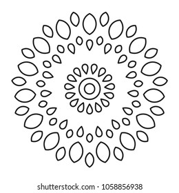 Simple Mandala. Round Element For Coloring Book. Black Lines on White Background. Abstract Geometric Ornament. Vector.