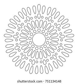 Simple Mandala. Round Element For Coloring Book. Black Lines on White Background. Abstract Geometric Ornament. Vector.