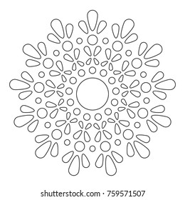 Simple Mandala. Round Element For Coloring Book. Black Lines on White Background. Abstract Geometric Ornament. Vector.