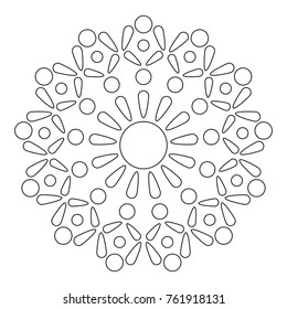 Simple Mandala. Round Element For Coloring Book. Black Lines on White Background. Abstract Geometric Ornament. Vector.