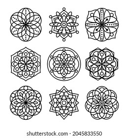 Simple Mandala Set for Coloring Book. For Beginner, seniors and children. Hand Draw. Vector Mandala. Floral. Flower. Oriental. Book Page. Decoration in ethnic oriental. Outline.