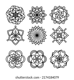 Simple Mandala Set for Coloring Book. For Beginner, seniors and children. Hand Draw. Vector Mandala. Floral. Flower. Oriental. Book Page. Decoration in ethnic oriental. Outline.