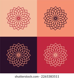 Simple Mandala set línea de flores Forma de color brillante oscuro Vector Mandala Flor Floral Flor Oriental Página Esquema patrón crema color rosa rojo color rosa adorno de vector elemento islámico para el diseño