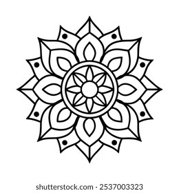Forma de mandala simple para colorear – Diseño de arte de línea blanca y negra