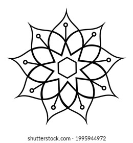Simple Mandala Shape for Coloring Book. For Beginner, seniors and children. Hand Draw. Vector Mandala. Floral. Flower. Oriental. Book Page. Decoration in ethnic oriental. Outline.