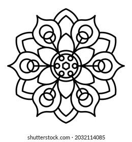 Simple Mandala Shape for Coloring Book. For Beginner, seniors and children. Hand Draw. Vector Mandala. Floral. Flower. Oriental. Book Page. Decoration in ethnic oriental. Outline.