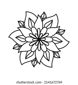 Simple Mandala Shape for Coloring Book Page. Outline doodle flower isolated on white background.