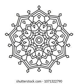 Simple Mandala Shape for Coloring or Decoration. Geometric Mandala. Oriental. Book Page. Outline.