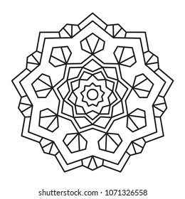 Simple Mandala Shape for Coloring or Decoration. Geometric Mandala. Oriental. Book Page. Outline.