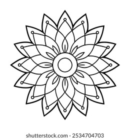 Forma Mandala Simples para Colorir página. Ilustração da arte da linha ornamentada do projeto da flor de Mandala indiano