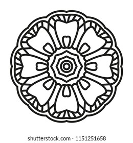 Simple Mandala Shape for Coloring. Vector Mandala. Floral. Flower. Oriental. Book Page. Outline.