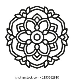 Simple Mandala Shape for Coloring. Vector Mandala. Floral. Flower. Oriental. Book Page. Outline.