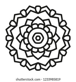 Simple Mandala Shape for Coloring. Vector Mandala. Floral. Flower. Oriental. Book Page. Outline.