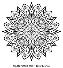 Simple Mandala Shape for Coloring. Vector Mandala. Floral. Flower. Oriental. Book Page. Outline.