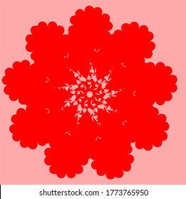 Simple Mandala Shape for Coloring. Vector Mandala. Floral. Flower. red flower with nine petals. Oriental. Book Page. Outline.