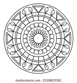 Forma Mandala simples para colorir. Vetor Mandala. Floral. Flor. Oriental. Página do Livro. Contorno.