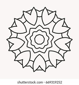 Simple Mandala Shape For Coloring. Vector Mandala. Floral. Flower. Oriental. Book Page. Outline.