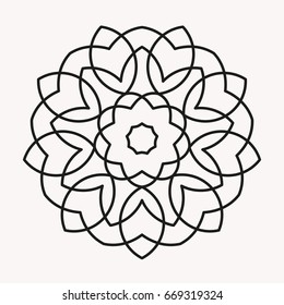 Simple Mandala Shape for Coloring. Vector Mandala. Floral. Flower. Oriental. Book Page. Outline.