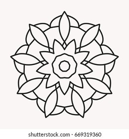 Simple Mandala Shape For Coloring. Vector Mandala. Floral. Flower. Oriental. Book Page. Outline.