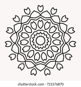 Simple Mandala Shape for Coloring. Vector Mandala. Floral. Flower. Oriental. Book Page. Outline.