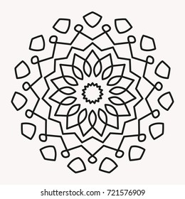 Simple Mandala Shape for Coloring. Vector Mandala. Floral. Flower. Oriental. Book Page. Outline.