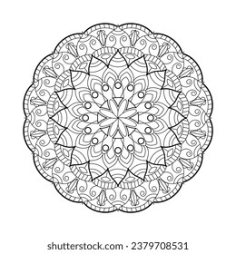 Simple Mandala style pattern for a coloring page or Coloring Book.  Decorative round outline Book page in ethnic style
