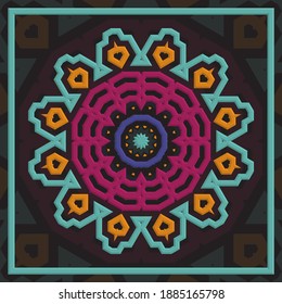 Simple mandala with a unique color scheme, can be used for wall decoration and textile industry.