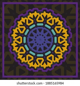 Simple mandala with a unique color scheme, can be used for wall decoration and textile industry.