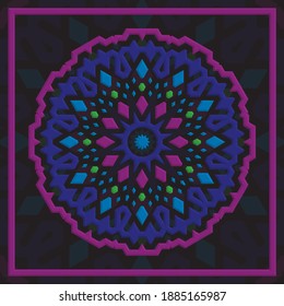 Simple mandala with a unique color scheme, can be used for wall decoration and textile industry.