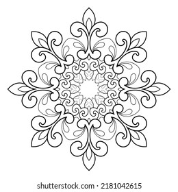 Simple mandala with vintage patterns on a white isolated background. For coloring book pages.
