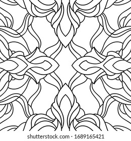 Simple mandala with wavy decor on white background. Seamless abstract pattern. Suitable for coloring book.