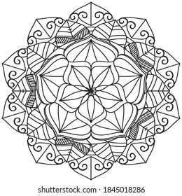 Simple Mandala Zentangle Coloring Book Page Circle Vector Clipart Floral Flower Oriental Oriental Pattern Illustration Indian Meditation Decorative
