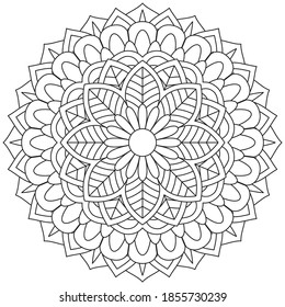 Simple Mandala Zentangle Coloring Book Page Circle Vector Clipart Floral Flower Oriental Oriental Pattern Illustration Indian Meditation Decorative