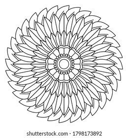 Simple Mandala, Zentangle coloring page on white background