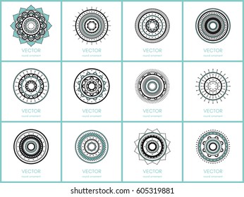 Simple mandalas collection. Round ornament pattern set. Hand drawn illustration. Vector background.