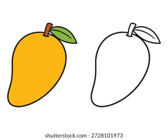 Página para colorear de frutas de mango simple para niños. Ilustración minimalista de alimentos de dibujos animados para niños.