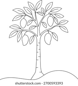 Simple Mango Tree Line Art Minimalist Thin Vector Design Illustration